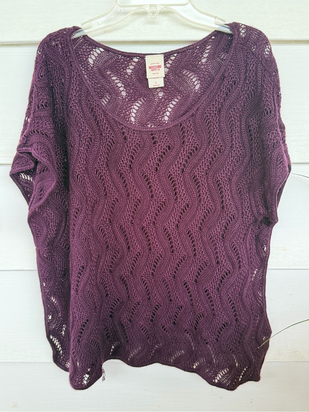 Mossimo Plum Purple Open Knit Pointelle Short Sleeve Sweater - Large